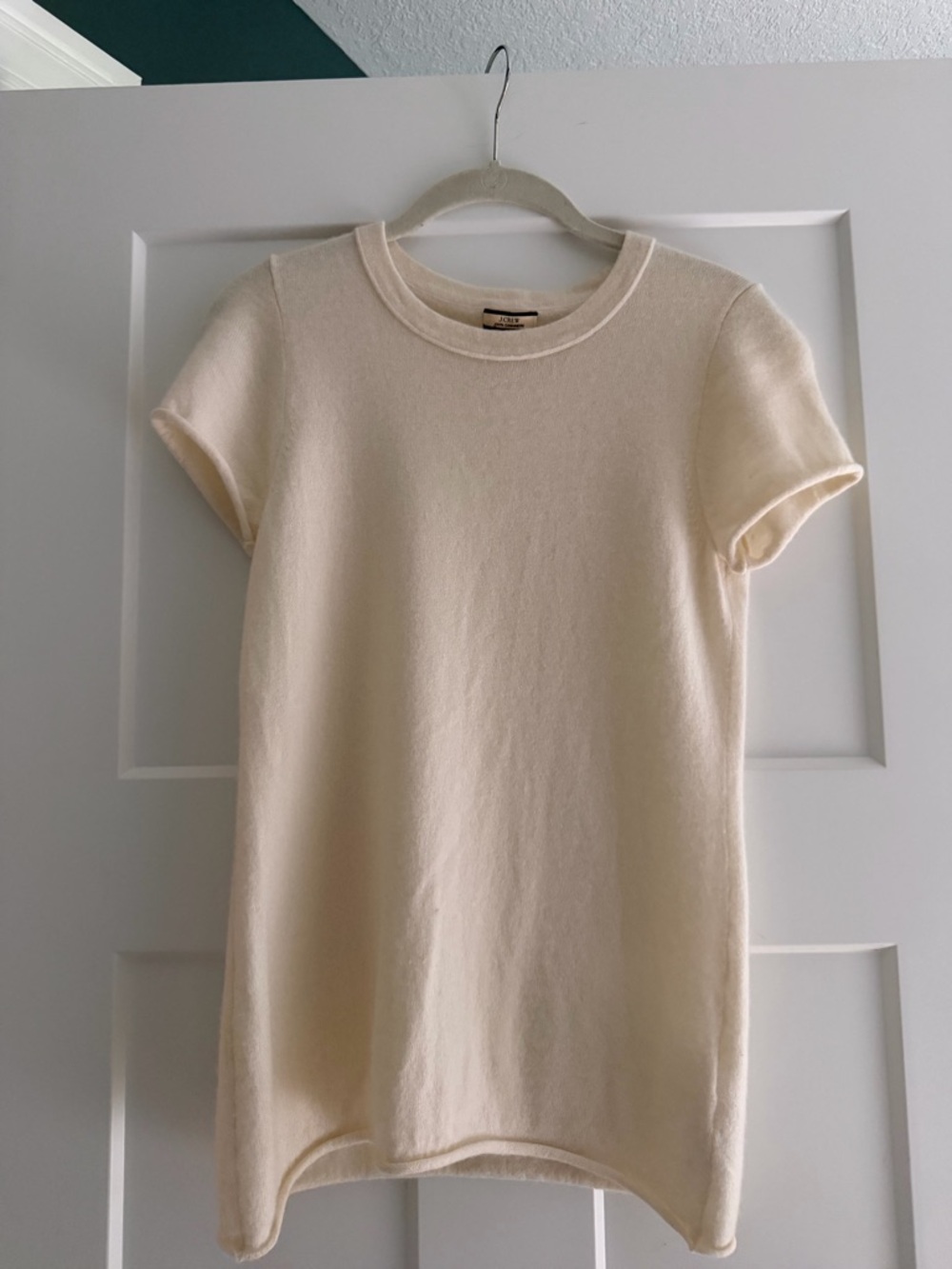 J. Crew Ivory Cashmere Short Sleeve Tee